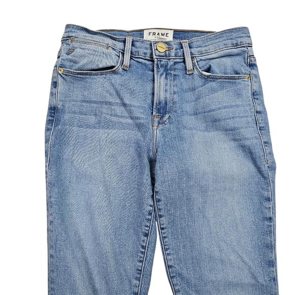 FRAME Denim Le High Skinny Stagger Cut Raw Hem Zippered Jeans In 26 - Picture 4 of 9